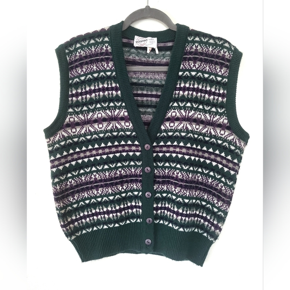 Vintage Green and Purple Patterned Sweater Vest